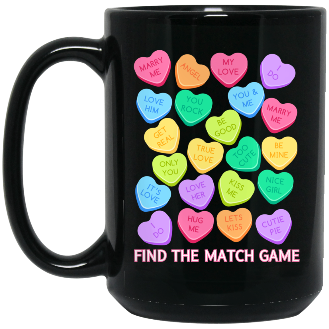 Candy Heart Find the Match 15oz Black Gloss Mug