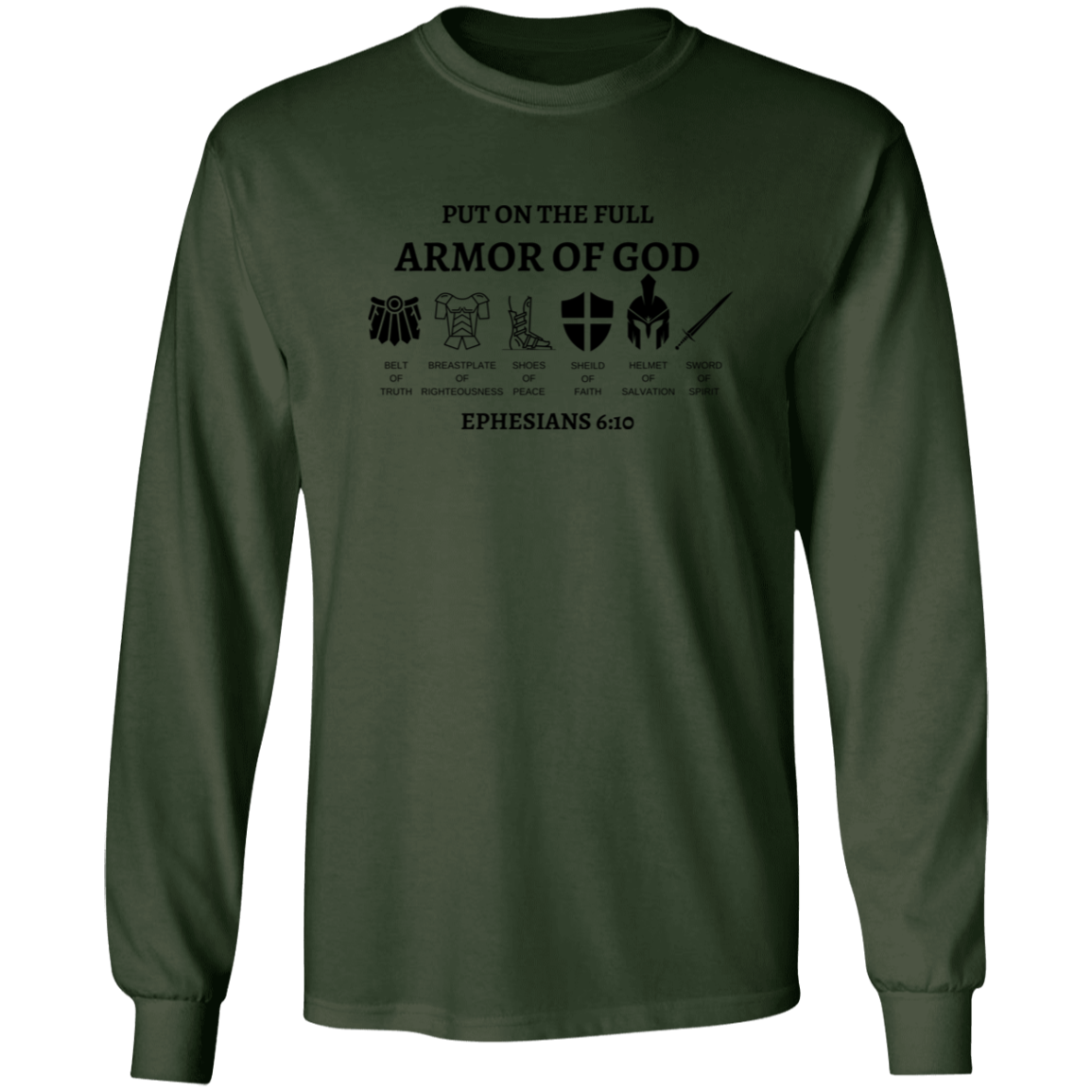 Armor of GOD Long Sleeve 6oz 100% US Ultra Cotton T-Shirt SZ Sm-5XL