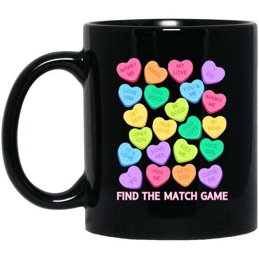 Candy Heart Find the Match 11oz Black Gloss Mug