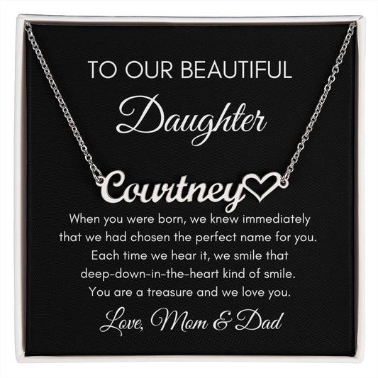 Personalized Name Necklace & Heart from Mom & Dad